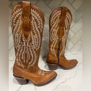 Corral Brown Heeled Boots with Cream Embroidery